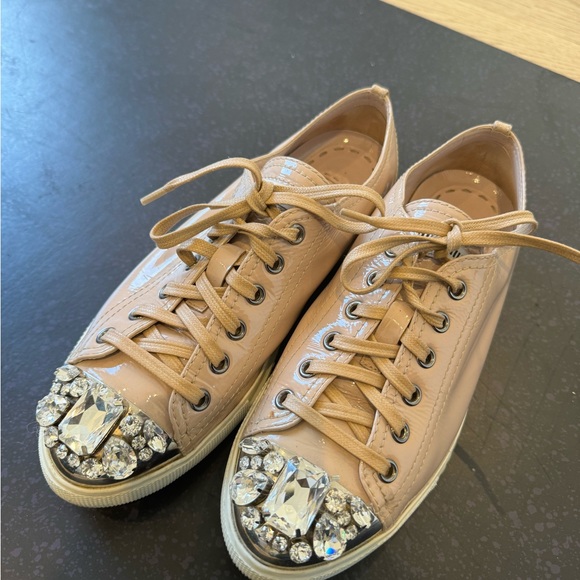 Miu Miu Beige Patent Jewel Sneakers - Picture 5 of 5